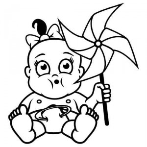 Baby Aufkleber Mädchen mit Windrad