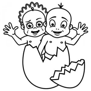 Baby Aufkleber Zwillinge Mädchen und Junge aus dem Ei