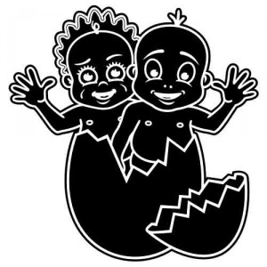 Baby Aufkleber Zwillinge Mädchen und Junge aus dem Ei