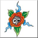 Aufkleber Tattoo Rosenblte mit Schdel 4C