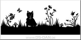 Wandtattoo Aufkleber 02 Wiese mit Blumen und Westi