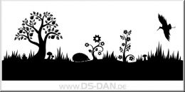 Wandtattoo Aufkleber 04 Wiese mit Apfelbaum, Igel und Storch